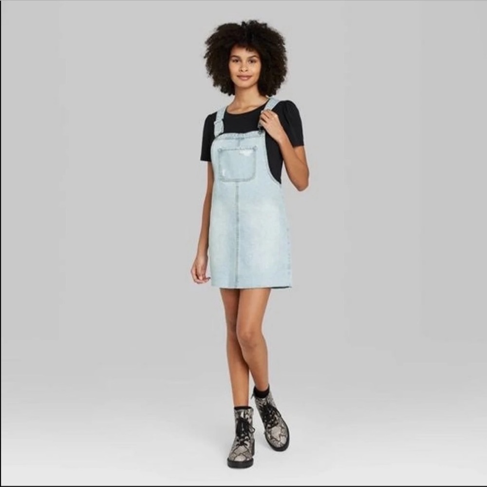 Light Wash Denim Distressed Overall Dress
